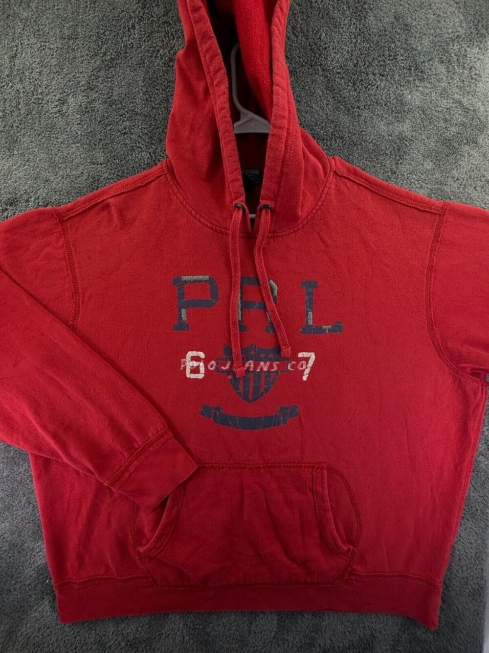 Polo Jeans Co Ralph Lauren Hoodie Mens 2XL Red PRL Crest Pullover Sweatshirt